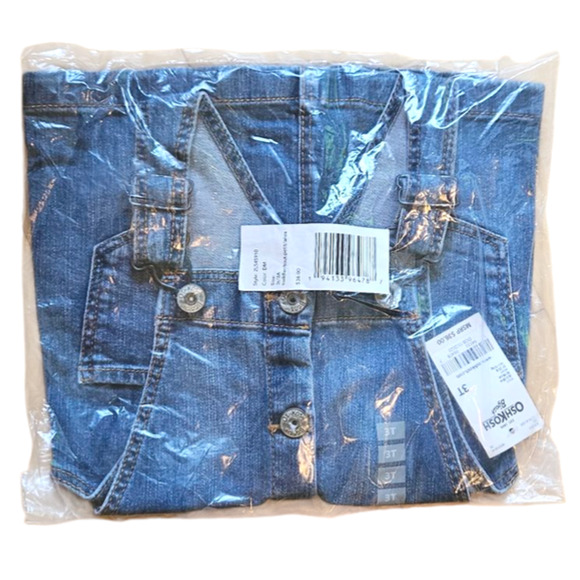 NEW! OshKosh Denim Blue Button Down Skirt Overall Dress Toddler Girl Size 3T - Picture 1 of 4